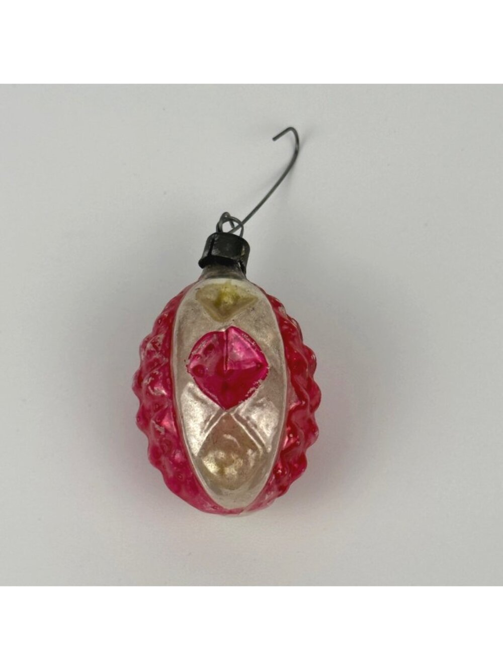 Antique Blown Glass Acorn-Shaped Ornament with Indents Pink & Silver 2"